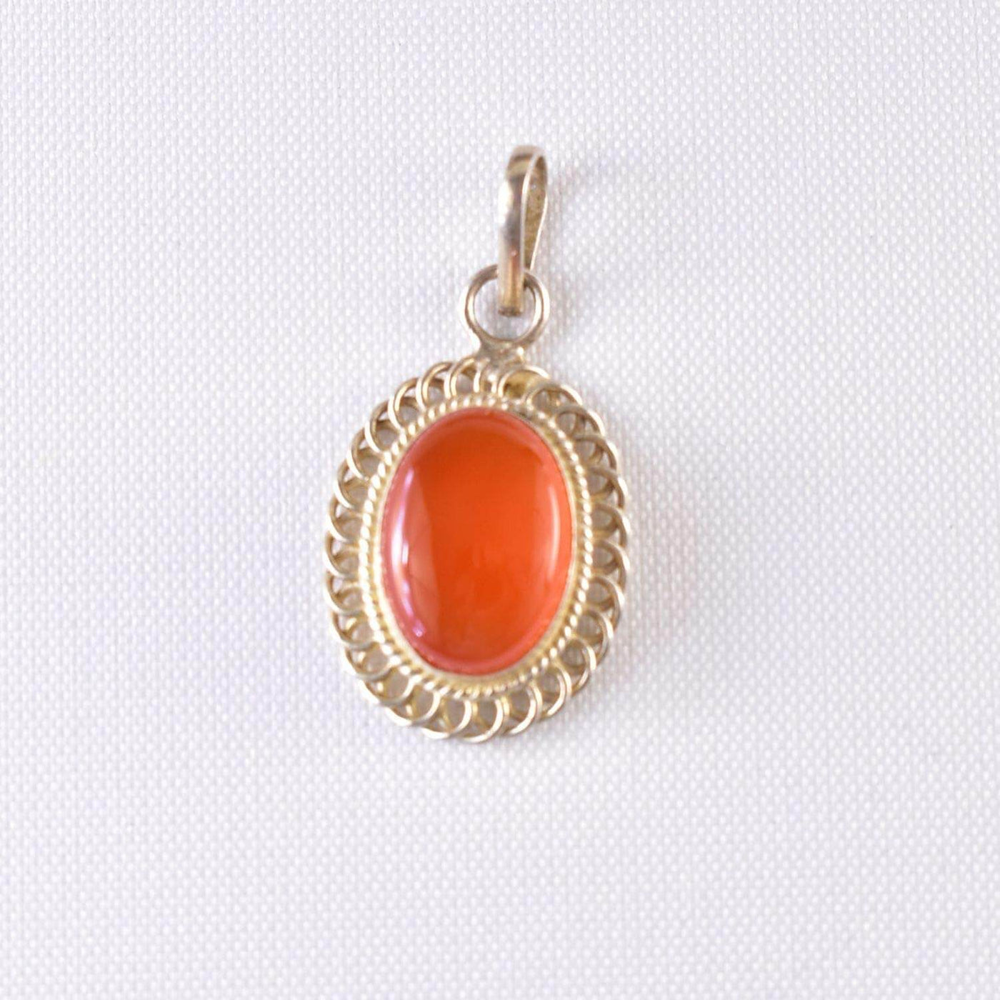 Orange Aqeeq Pendent for men and women | Sterling Silver 925K | Orange Yemeni Aqeeq Stone Pendent - Al Ali Gems