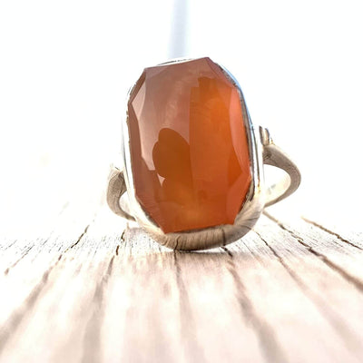 Orange Aqeeq Stone Sterling Silver For Women | Yemeni Handmade | AlAliGems Size 8 - Al Ali Gems