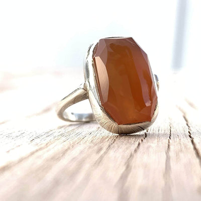 Orange Aqeeq Stone Sterling Silver For Women | Yemeni Handmade | AlAliGems Size 8 - Al Ali Gems