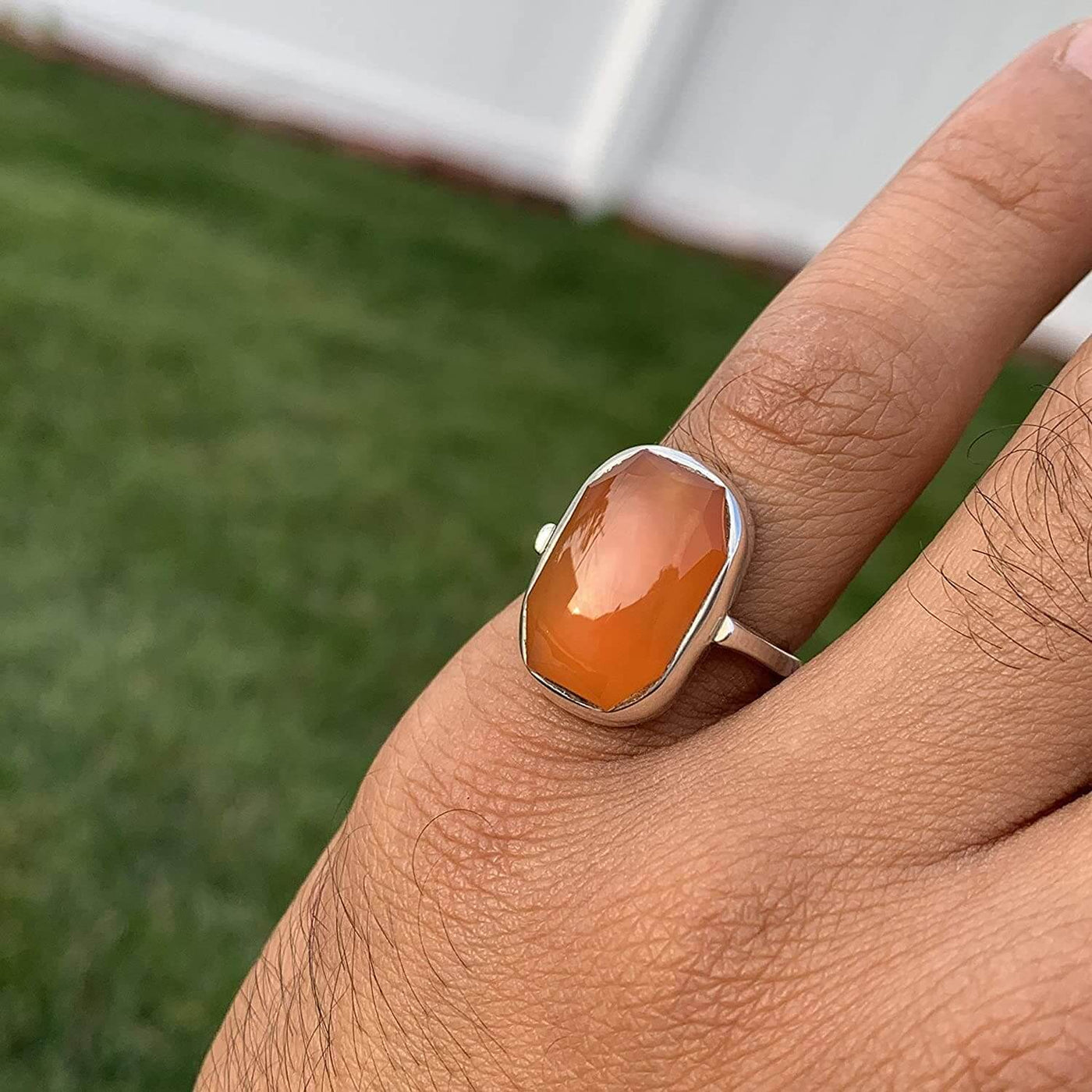 Orange Aqeeq Stone Sterling Silver For Women | Yemeni Handmade | AlAliGems Size 8 - Al Ali Gems