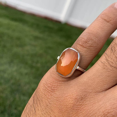 Orange Aqeeq Stone Sterling Silver For Women | Yemeni Handmade | AlAliGems Size 8 - Al Ali Gems