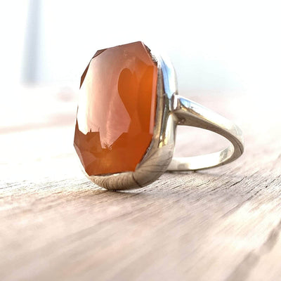 Orange Aqeeq Stone Sterling Silver For Women | Yemeni Handmade | AlAliGems Size 8 - Al Ali Gems