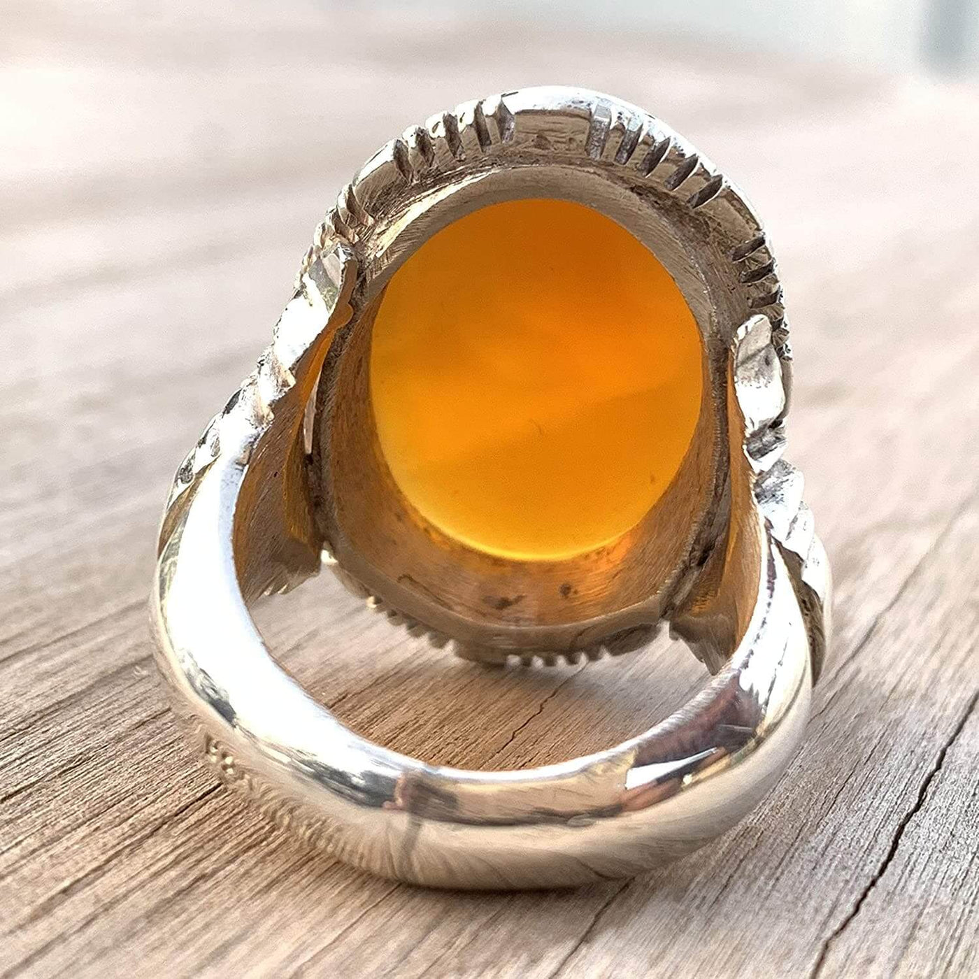 Orange Yemeni Aqeeq For Men | Aqeeq Ring For Men | AlAliGems | Silver 925 Orange Agate US Size 13 - Al Ali Gems