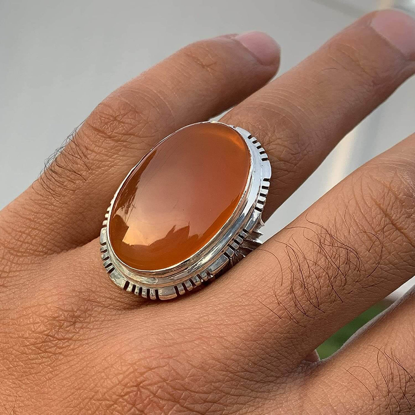 Orange Yemeni Aqeeq For Men | Aqeeq Ring For Men | AlAliGems | Silver 925 Orange Agate US Size 13 - Al Ali Gems
