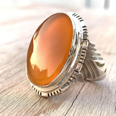 Orange Yemeni Aqeeq For Men | Aqeeq Ring For Men | AlAliGems | Silver 925 Orange Agate US Size 13 - Al Ali Gems