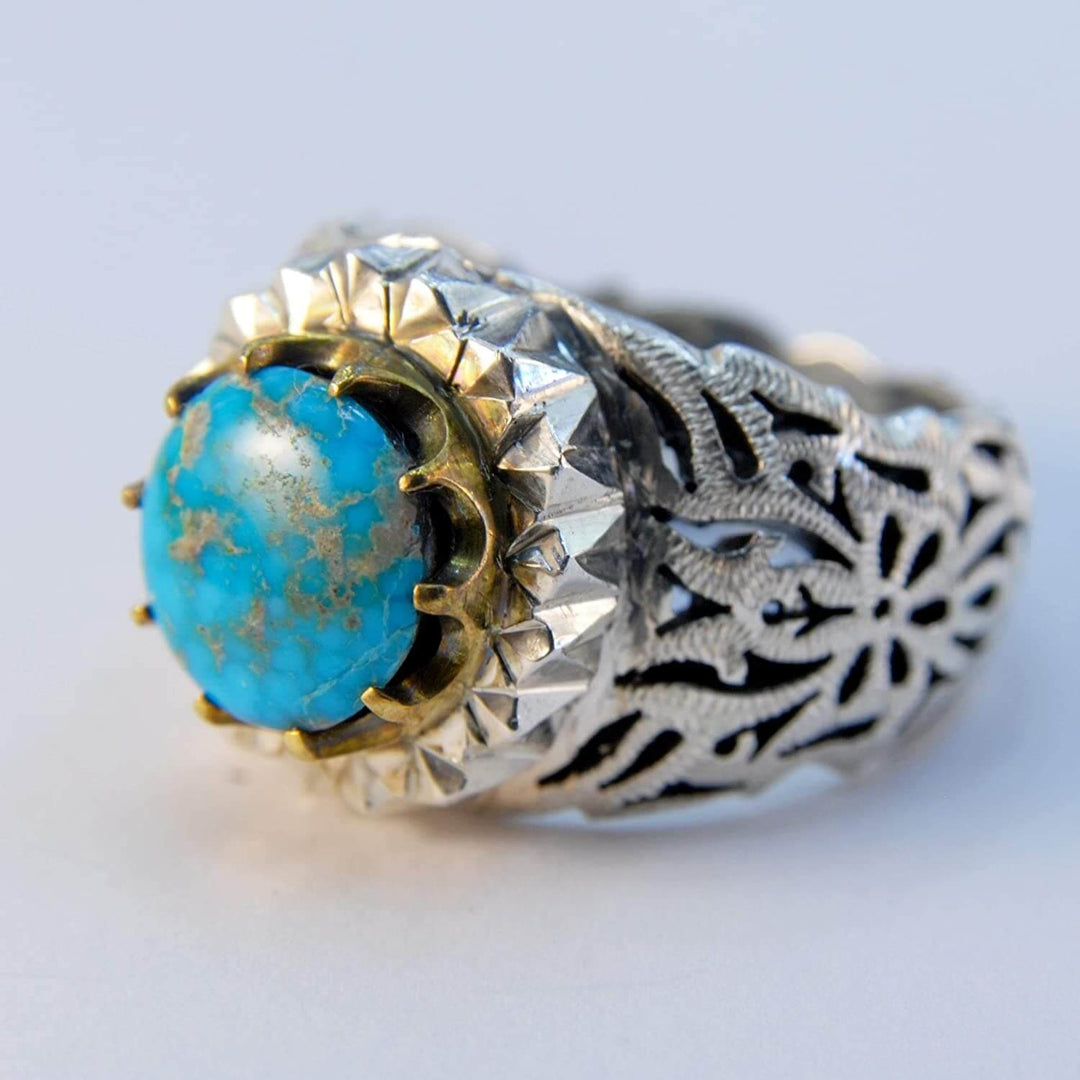 Persian Turquoise Ring Jewelry | Neyshabur Turquoise Rings | Sterling Silver US Size 10 | Persian Rings | Natural Turquoise | Feroza Stone Ring | Feroza Rings | AlAliGems Turquoise Jewelry - Al Ali Gems