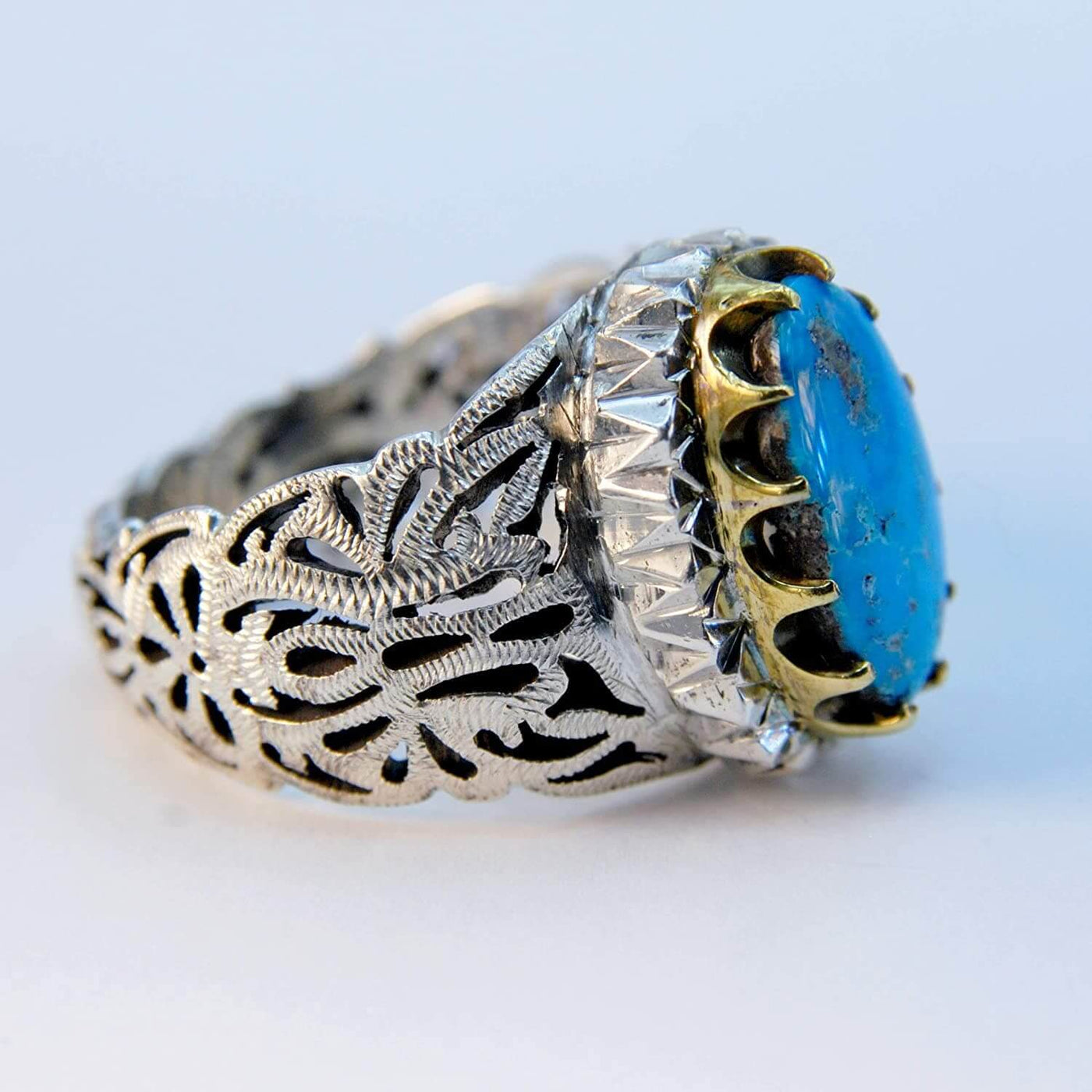 Persian Turquoise Ring Jewelry | Neyshabur Turquoise Rings | Sterling Silver US Size 10 | Persian Rings | Natural Turquoise | Feroza Stone Ring | Feroza Rings | AlAliGems Turquoise Jewelry - Al Ali Gems