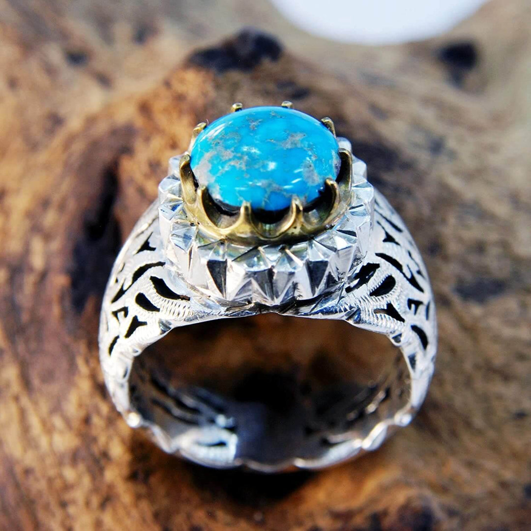 Persian Turquoise Ring Jewelry | Neyshabur Turquoise Rings | Sterling Silver US Size 10 | Persian Rings | Natural Turquoise | Feroza Stone Ring | Feroza Rings | AlAliGems Turquoise Jewelry - Al Ali Gems