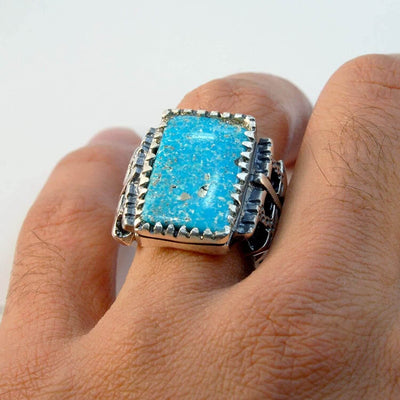 Persian Turquoise Ring Jewelry | Neyshabur Turquoise Rings | Sterling Silver US Size 10 | Persian Rings | Natural Turquoise | Feroza Stone Ring | Feroza Rings | AlAliGems Turquoise Jewelry - Al Ali Gems