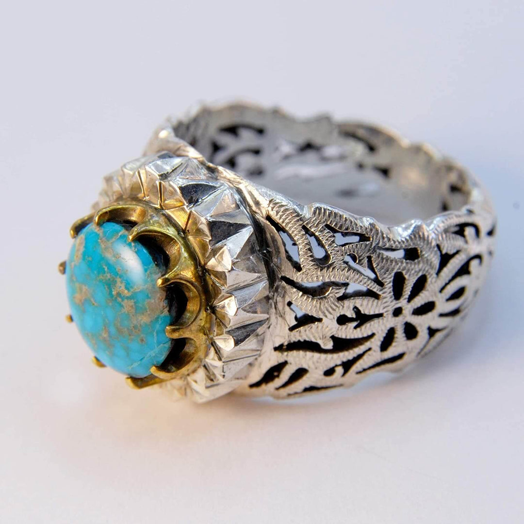 Persian Turquoise Ring Jewelry | Neyshabur Turquoise Rings | Sterling Silver US Size 10 | Persian Rings | Natural Turquoise | Feroza Stone Ring | Feroza Rings | AlAliGems Turquoise Jewelry - Al Ali Gems