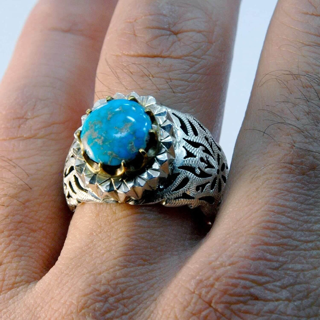 Anello iraniano turchese naturale al 100% da uomo in argento sterling fatto a Anello iraniano turchese naturale al 100% da uomo in argento sterling fatto a