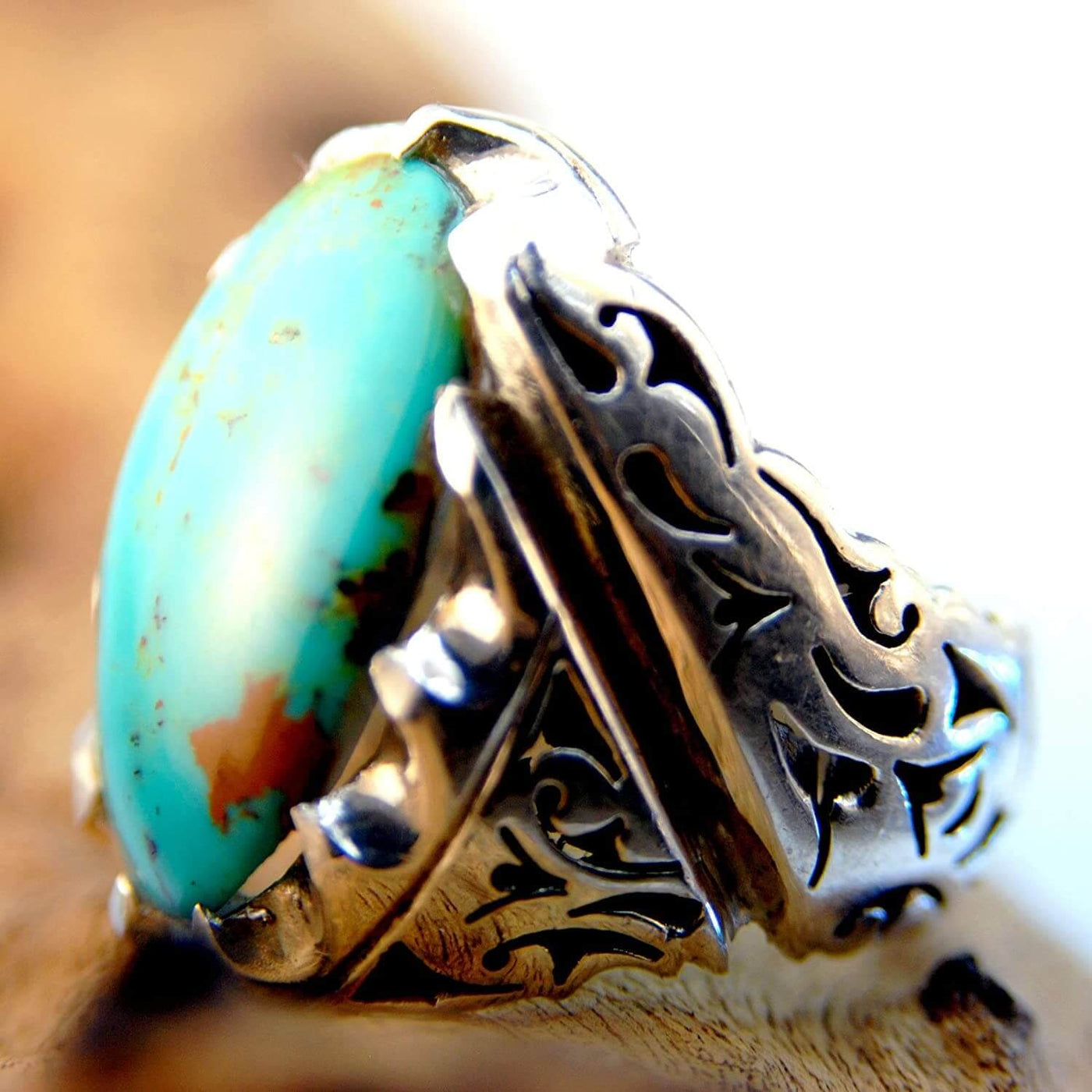 Persian Turquoise Ring Jewelry | Neyshabur Turquoise Rings | Sterling Silver US Size 12.5 | Persian Rings | Natural Turquoise | Feroza Stone Ring | Feroza Rings | AlAliGems Turquoise Jewelry - Al Ali Gems