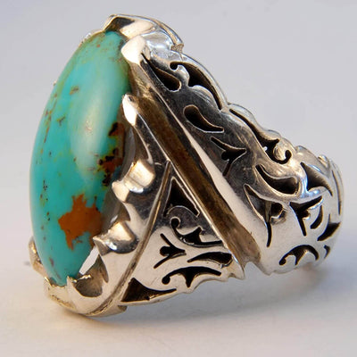 Persian Turquoise Ring Jewelry | Neyshabur Turquoise Rings | Sterling Silver US Size 12.5 | Persian Rings | Natural Turquoise | Feroza Stone Ring | Feroza Rings | AlAliGems Turquoise Jewelry - Al Ali Gems