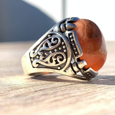 Rare Red Dur e Najaf Ring Silver | خاتم در النجف الاصلي | AlAliGems | Genuine Dur E Najaf Stone Ring | Dur Hussaini Size 11 - Al Ali Gems