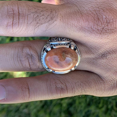Rare Red Dur e Najaf Ring Silver | خاتم در النجف الاصلي | AlAliGems | Genuine Dur E Najaf Stone Ring | Dur Hussaini Size 11 - Al Ali Gems