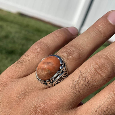 Rare Red Dur e Najaf Ring Silver | خاتم در النجف الاصلي | AlAliGems | Genuine Dur E Najaf Stone Ring | Dur Hussaini Size 11 - Al Ali Gems