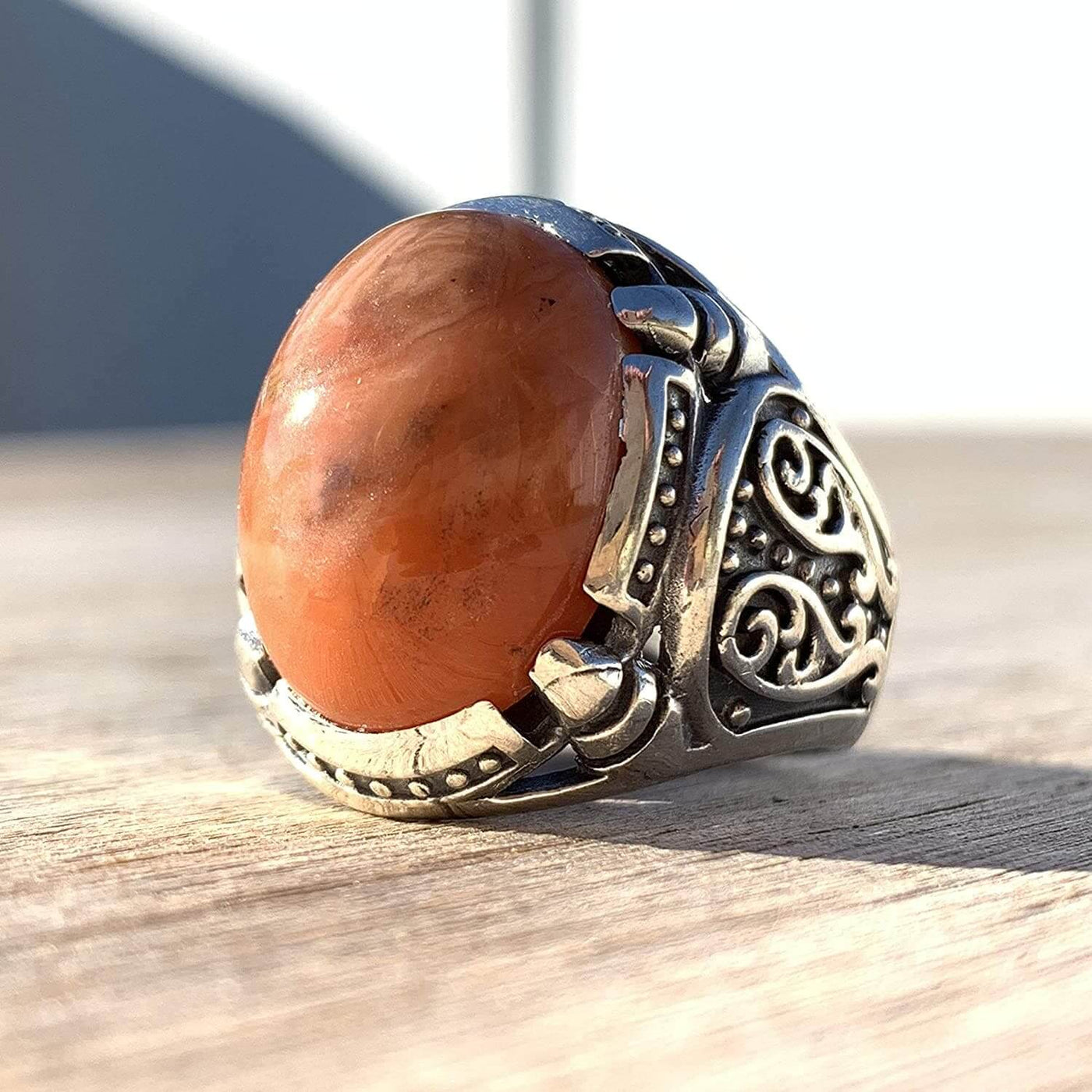 Rare Red Dur e Najaf Ring Silver | خاتم در النجف الاصلي | AlAliGems | Genuine Dur E Najaf Stone Ring | Dur Hussaini Size 11 - Al Ali Gems