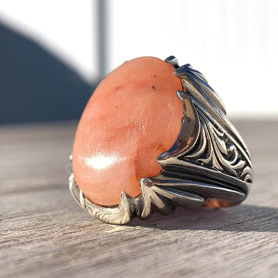 Rare Red Dur e Najaf Ring Silver | خاتم در النجف الاصلي | AlAliGems | Genuine Dur E Najaf Stone Ring | Dur Hussaini Size 9 - Al Ali Gems