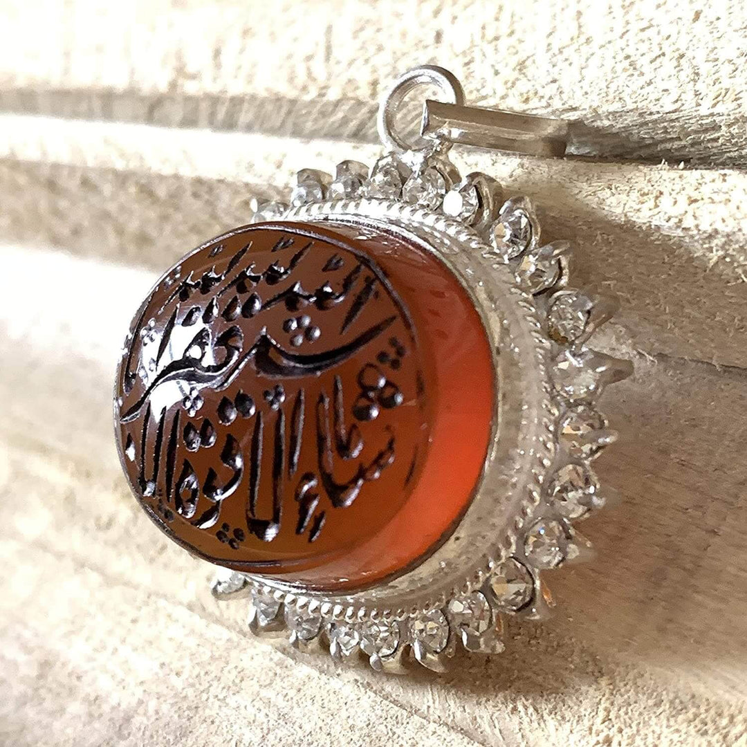 Red Akik Pendant for men and women | S925K | Red Yemeni Aqeeq Stone Pendant | Engraved Aqeeq For Women | AlAliGems - Al Ali Gems