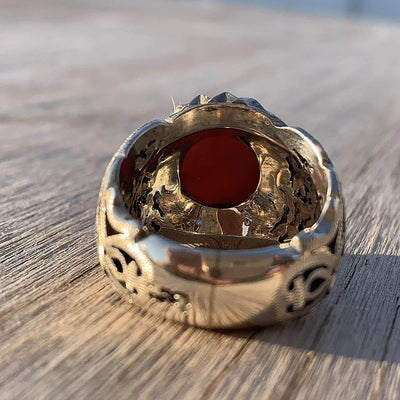 Red Aqeeq Ring For Men | Yemeni Aqeeq Ring | Plain Red Aqeeq | Fully Handmade S925 | US Size 11 - Al Ali Gems