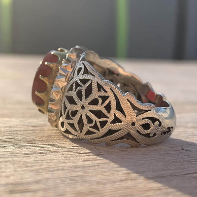 Red Aqeeq Ring For Men | Yemeni Aqeeq Ring | Plain Red Aqeeq | Fully Handmade S925 | US Size 11 - Al Ali Gems