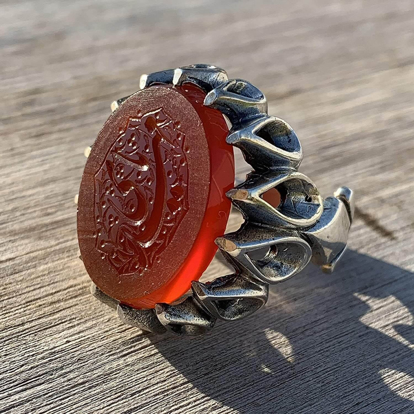 Red Aqeeq Ring Men | Yemeni Aqeeq Ring | Engraved Ya Mahdi | Red Liver Aqeeq | AlAliGems | US Size 9 - Al Ali Gems