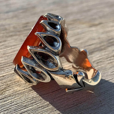 Red Aqeeq Ring Men | Yemeni Aqeeq Ring | Engraved Ya Mahdi | Red Liver Aqeeq | AlAliGems | US Size 9 - Al Ali Gems