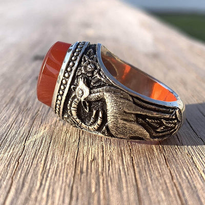 Red Aqeeq Ring Men | Yemeni Aqeeq Ring | Plain Red Aqeeq | Fully Hand Engraved Imam Hussain Shrine | US Size 10.5 - Al Ali Gems