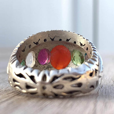 Red Aqeeq Ring Multi Stone Handmade Persian Ring | AlAliGems | Ruby Emerald Sapphire Peridot Agate Quartz Turquoise Us Size 11.5 - Al Ali Gems