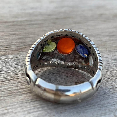 Multi Stone Handmade Persian Ring | Sapphire Peridot Agate Quartz Turquoise - Al Ali Gems