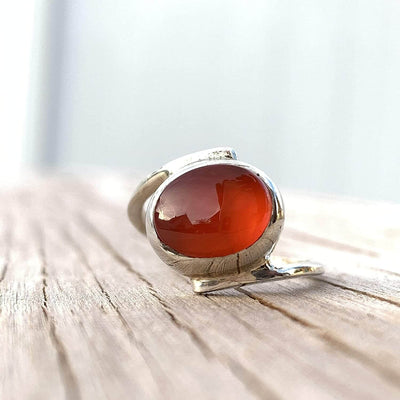 Red Aqeeq Stone Sterling Silver For Women Ring | Yemeni Red Aqeeq Handmade | AlAliGems Size 8 - Al Ali Gems
