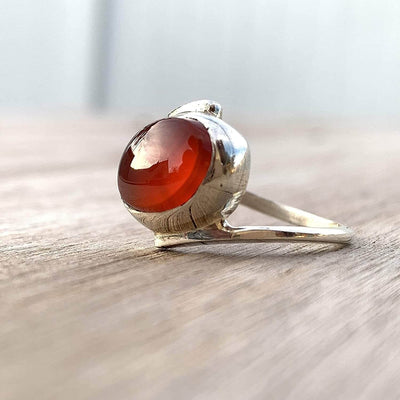 Red Aqeeq Stone Sterling Silver For Women Ring | Yemeni Red Aqeeq Handmade | AlAliGems Size 8 - Al Ali Gems