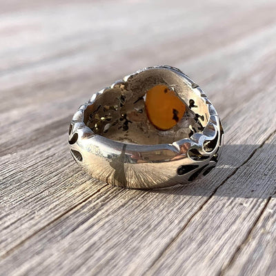 Red Aqeeq Stone Sterling Silver Mens Ring | Yemeni Red Aqeeq Handmade S925 | AlAliGems Size 10 - Al Ali Gems