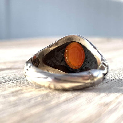 Red Aqeeq Stone Sterling Silver Mens Ring | Yemeni Red Aqeeq Handmade S925 | AlAliGems Size 10.75 - Al Ali Gems