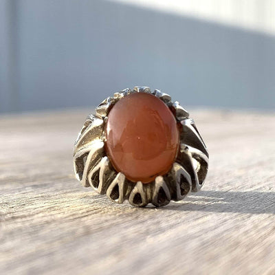 Red Aqeeq Stone Sterling Silver Mens Ring | Yemeni Red Aqeeq Handmade S925 | AlAliGems Size 8.5 - Al Ali Gems