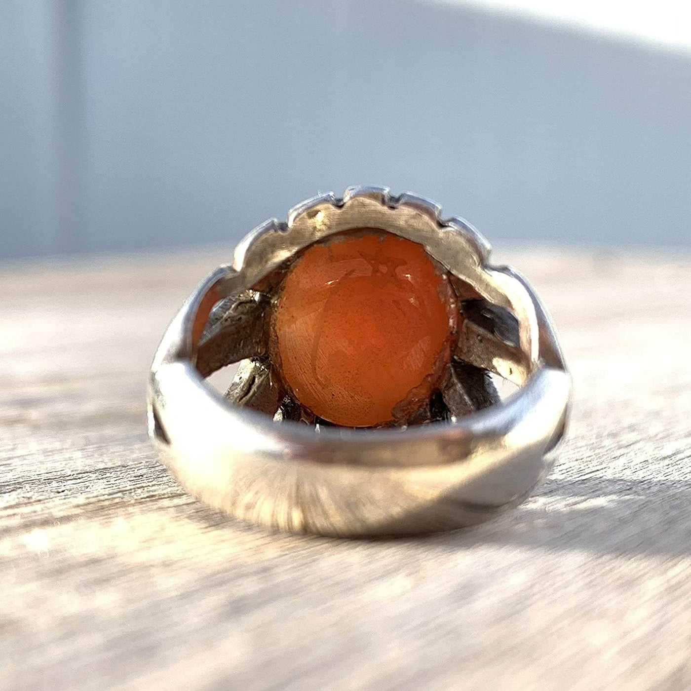 Red Aqeeq Stone Sterling Silver Mens Ring | Yemeni Red Aqeeq Handmade S925 | AlAliGems Size 8.5 - Al Ali Gems