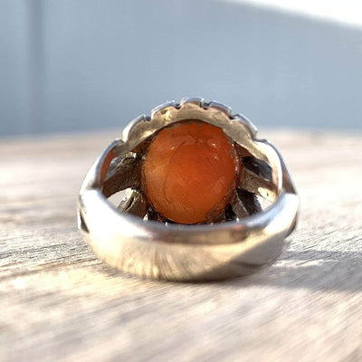 Red Aqeeq Stone Sterling Silver Mens Ring | Yemeni Red Aqeeq Handmade S925 | AlAliGems Size 8.5 - Al Ali Gems