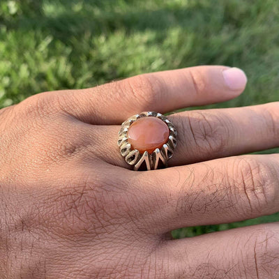 Red Aqeeq Stone Sterling Silver Mens Ring | Yemeni Red Aqeeq Handmade S925 | AlAliGems Size 8.5 - Al Ali Gems