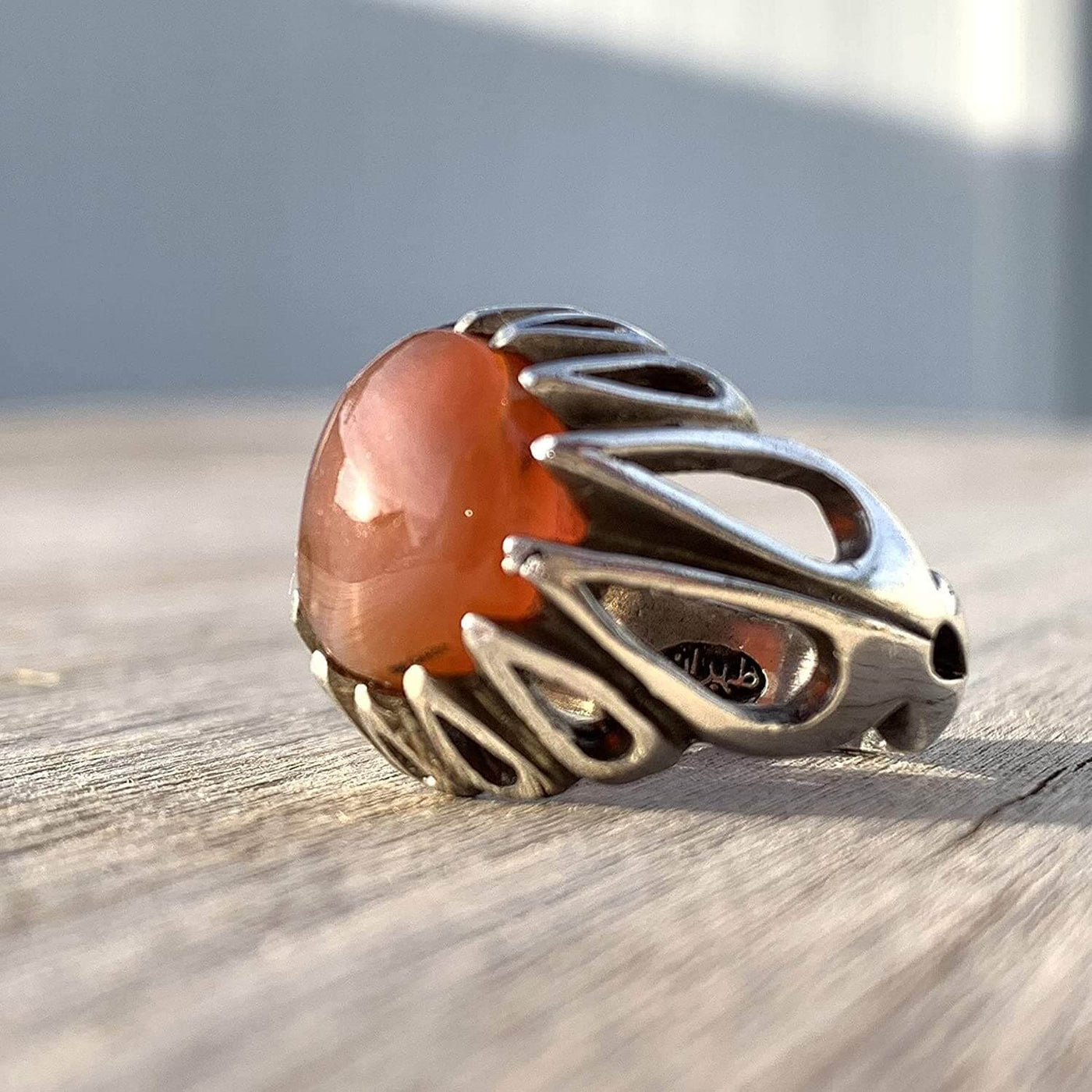 Red Aqeeq Stone Sterling Silver Mens Ring | Yemeni Red Aqeeq Handmade S925 | AlAliGems Size 8.5 - Al Ali Gems