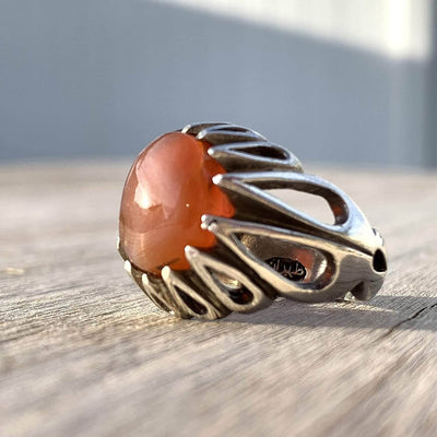 Red Aqeeq Stone Sterling Silver Mens Ring | Yemeni Red Aqeeq Handmade S925 | AlAliGems Size 8.5 - Al Ali Gems
