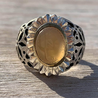 Sharaf Shams Ring | Yemeni Yellow Aqeeq Ring | AlAliGems | Handmade Ring S925 | Yellow Aqeeq Stone Ring Aqeeq Yellow | AQEEQ RING SHIA Size 11 | شرف الشمس چیست خاتم عقيق اصفر - Al Ali Gems