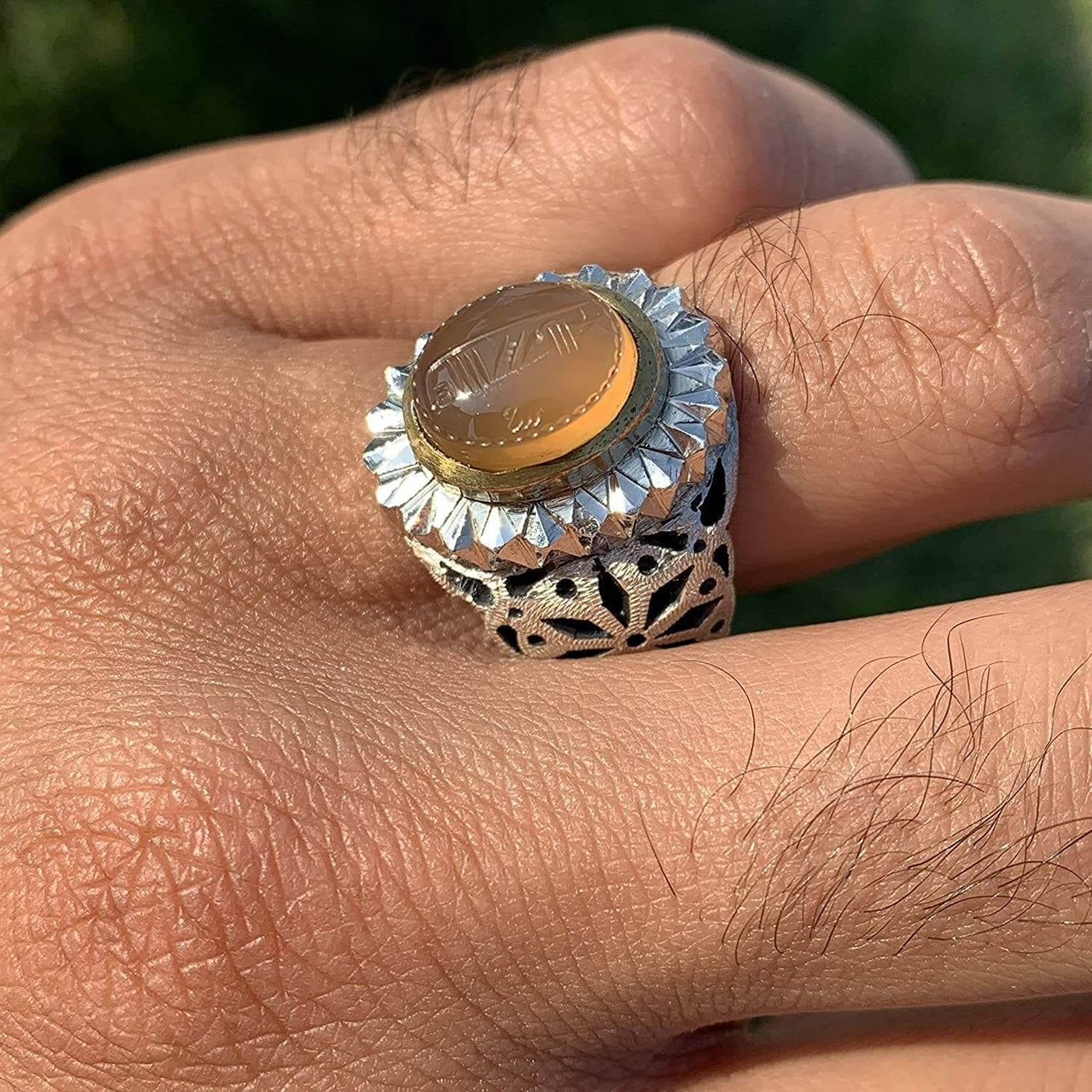 Sharaf Shams Ring | Yemeni Yellow Aqeeq Ring | AlAliGems | Handmade Ring S925 | Yellow Aqeeq Stone Ring Aqeeq Yellow | AQEEQ RING SHIA Size 11 | شرف الشمس چیست خاتم عقيق اصفر - Al Ali Gems
