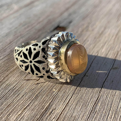 Sharaf Shams Ring | Yemeni Yellow Aqeeq Ring | AlAliGems | Handmade Ring S925 | Yellow Aqeeq Stone Ring Aqeeq Yellow | AQEEQ RING SHIA Size 11 | شرف الشمس چیست خاتم عقيق اصفر - Al Ali Gems