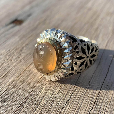 Sharaf Shams Ring | Yemeni Yellow Aqeeq Ring | AlAliGems | Handmade Ring S925 | Yellow Aqeeq Stone Ring Aqeeq Yellow | AQEEQ RING SHIA Size 11 | شرف الشمس چیست خاتم عقيق اصفر - Al Ali Gems