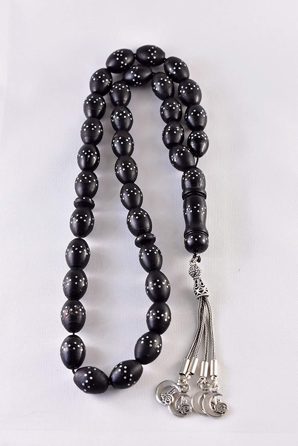 Sterling Silver Tassel Black Coral 33 Beads | مسبحة يسر Natural Yusr Tasbih Yusr Beads Yusur Beads - Al Ali Gems