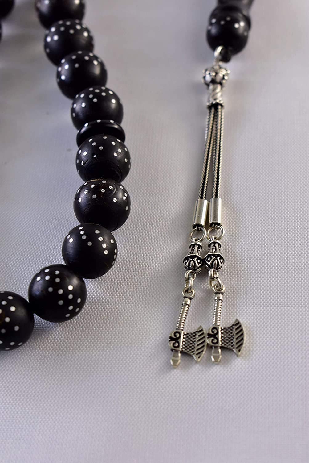 Sterling Silver Tassel Black Coral 33 Beads | مسبحة يسر Natural Yusr Tasbih Yusr Beads Yusur Beads مسبحة يسر yusr tasbih yusr beads yusur tasbih yusur beads - Al Ali Gems
