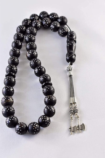 Sterling Silver Tassel Black Coral 33 Beads | مسبحة يسر Natural Yusr Tasbih Yusr Beads Yusur Beads مسبحة يسر yusr tasbih yusr beads yusur tasbih yusur beads - Al Ali Gems