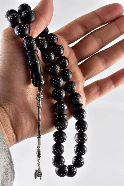 Sterling Silver Tassel Black Coral 33 Beads | مسبحة يسر Natural Yusr Tasbih Yusr Beads Yusur Beads مسبحة يسر yusr tasbih yusr beads yusur tasbih yusur beads - Al Ali Gems