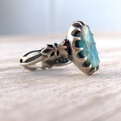 Turquoise Ring in Sterling Silver 925 & Genuine Turquoise | Neyshabur Turquoise | Feroza Stone Size 10 - Al Ali Gems