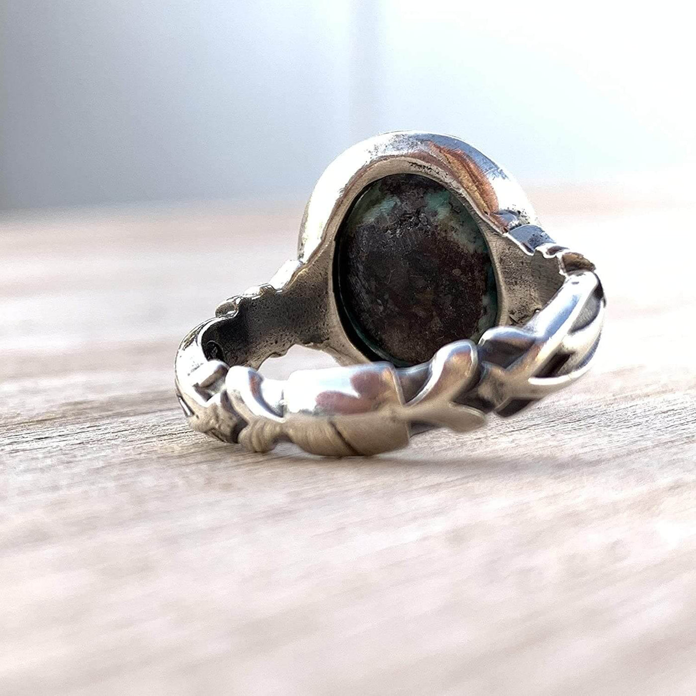 Turquoise Ring in Sterling Silver 925 & Genuine Turquoise | Neyshabur Turquoise | Feroza Stone Size 10 - Al Ali Gems